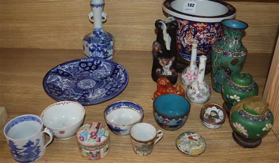 A collection of Chinese blue and white ceramics, Japanese ceramics and cloisonne etc